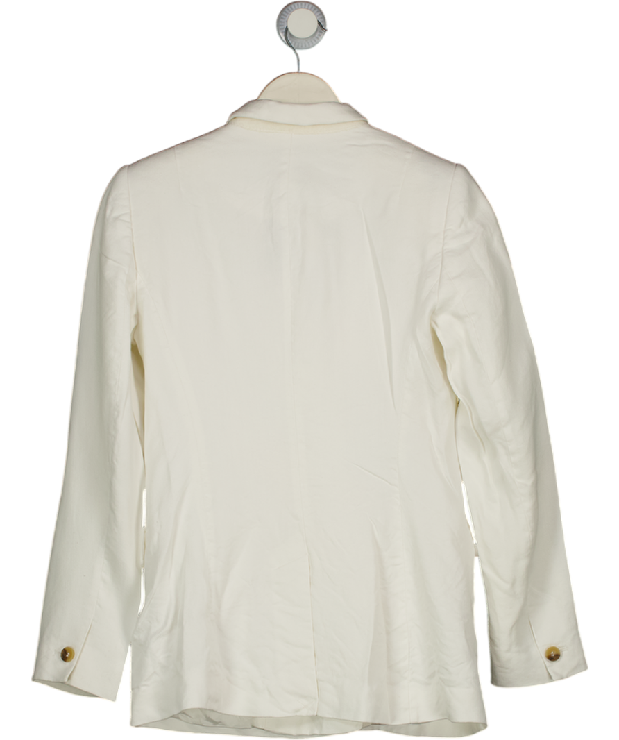 REISS Ivoru White Soft Linen Double Breasted Blazer UK 10