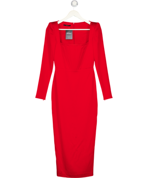 ALEX PERRY Red Square Neck Dellen Satin-crepe Corset Midi Dress UK 8