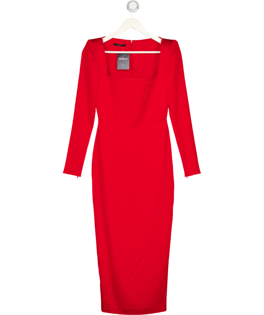 ALEX PERRY Red Square Neck Dellen Satin-crepe Corset Midi Dress UK 8