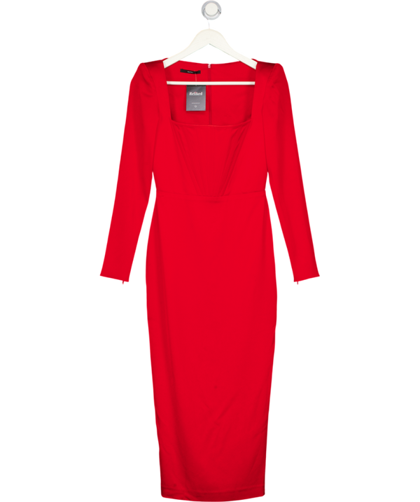 ALEX PERRY Red Square Neck Dellen Satin-crepe Corset Midi Dress UK 8