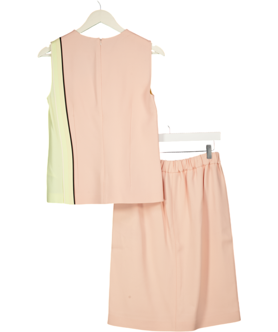 FENDI 2-piece Pink / Yellow Color-block Sleeveless Top ( Uk 10) & Mini Skirt (uk 8) Set With Silk Inset UK S/M