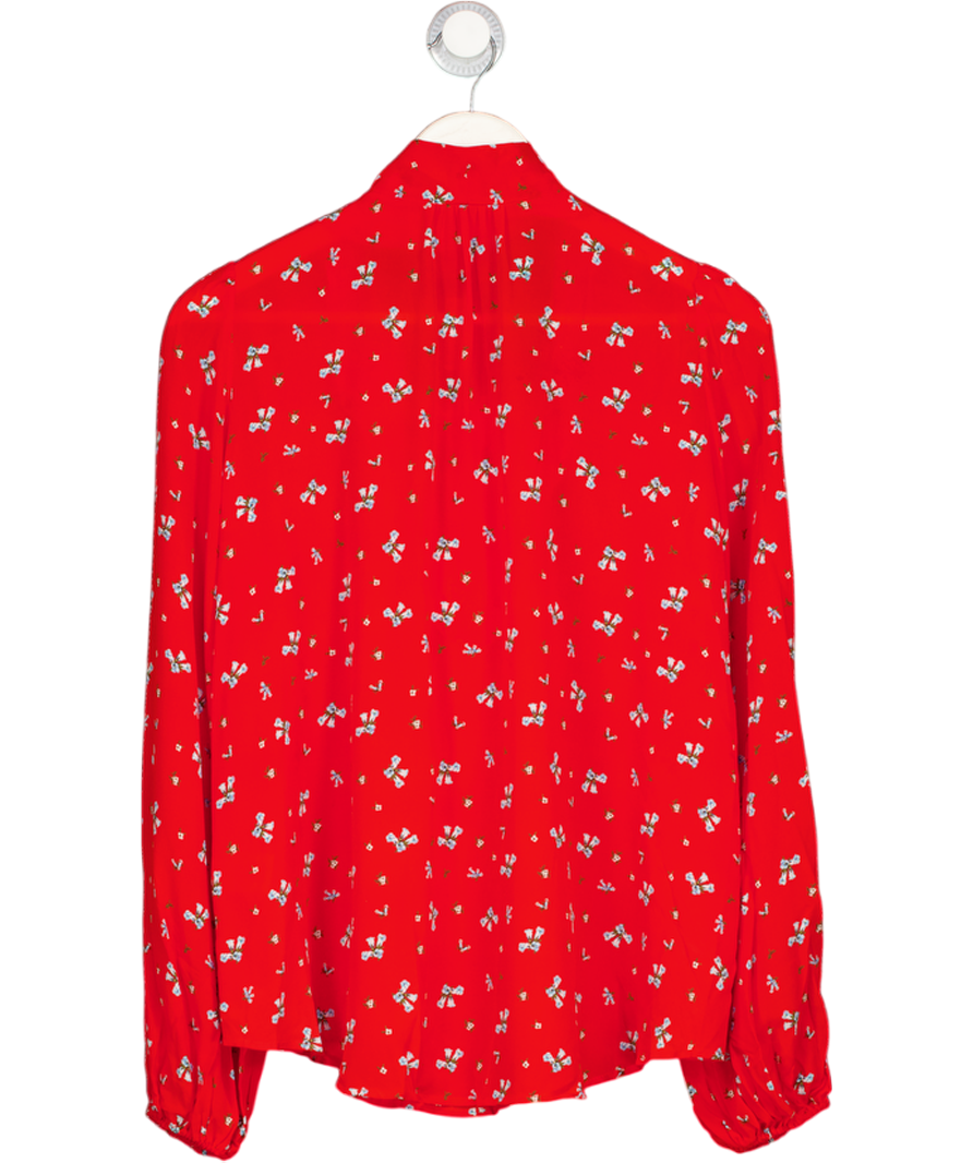 RIXO Red Moss Floral Silk Tie Neck Blouse UK L