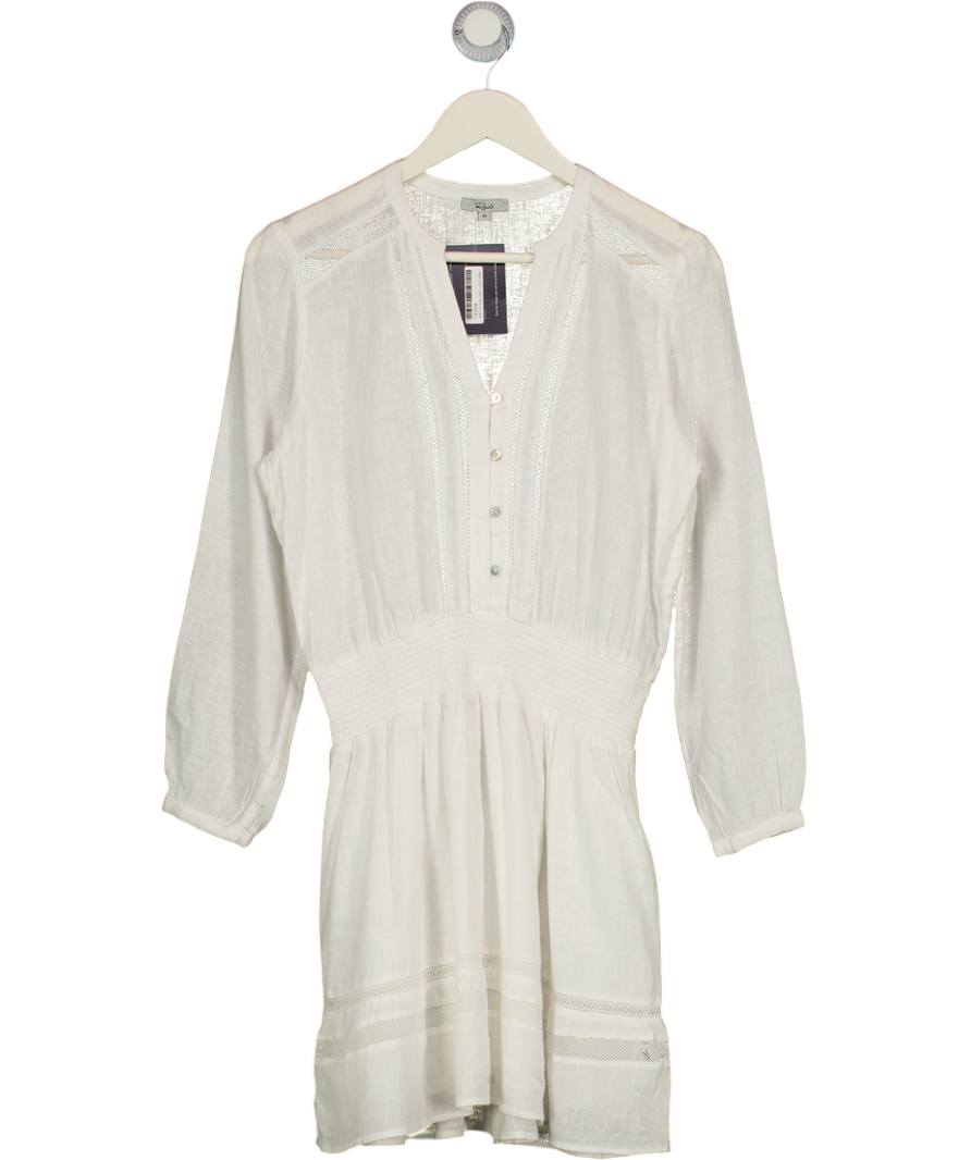 RAILS White Jasmine Smocked Waist Long Sleeve Dress UK XS