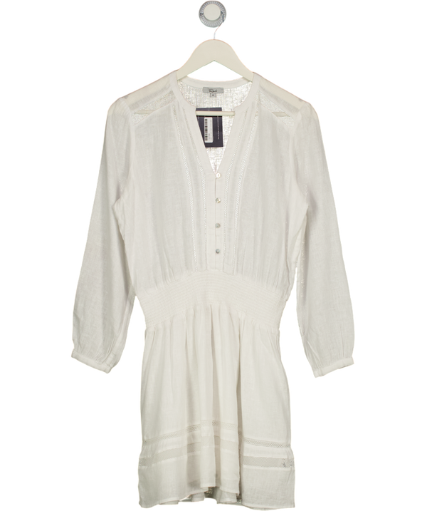 RAILS White Jasmine Smocked Waist Long Sleeve Dress UK XS