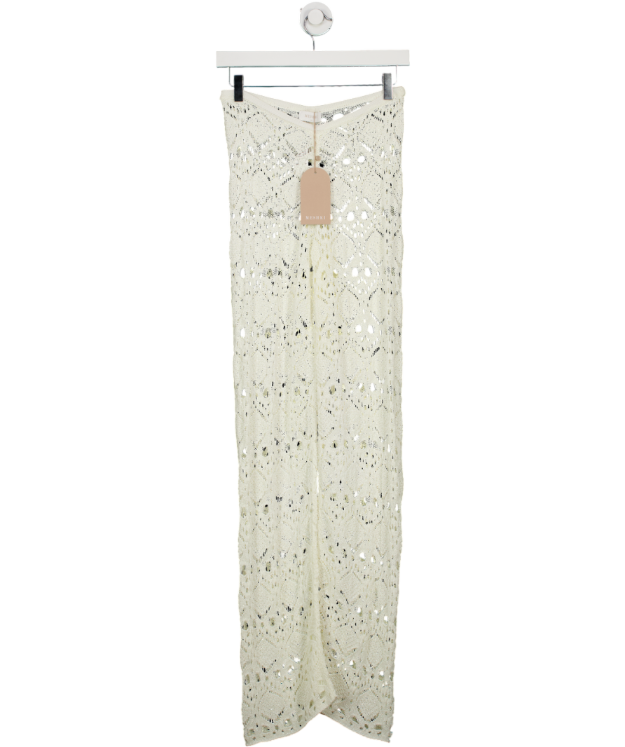 Meshki White Trena Crochet Knit Pants UK XS