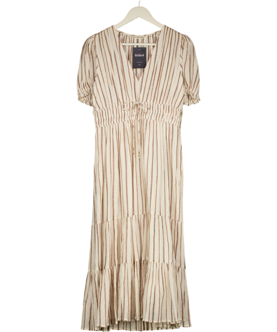 ULLA JOHNSON Cream Zaria Metallic Striped Cotton And Lurex-blend Dress Us4 UK 8