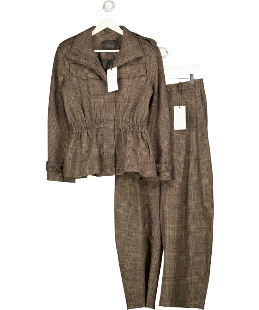 ZARA Brown Check Jacket And Trouser Set UK XS/S