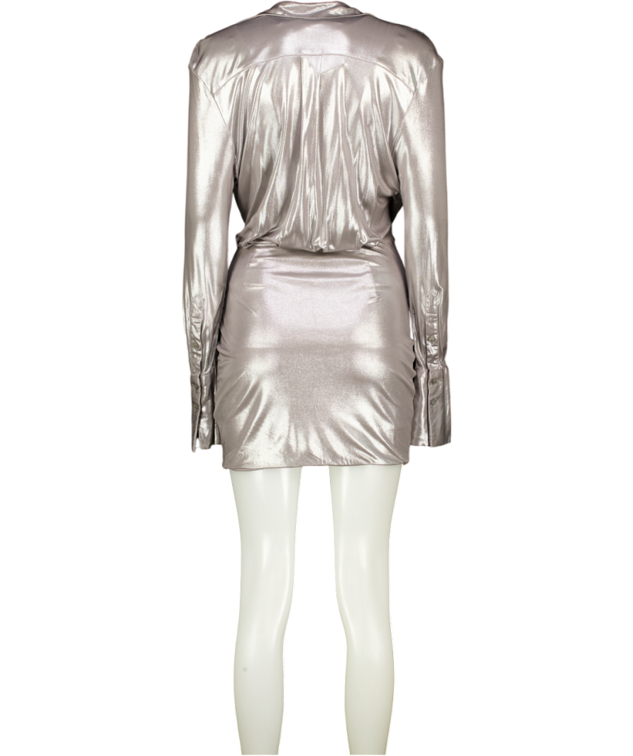 GAUGE 81 Naha Metallic Silver Long Sleeve Jersey Mini Dress UK XS