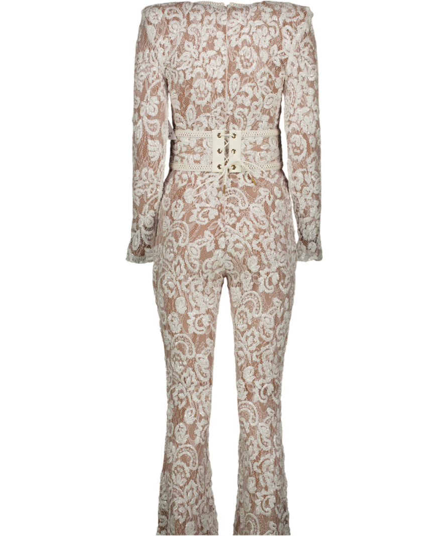 NADINE MERABI Bella White Lace Jumpsuit UK S/M