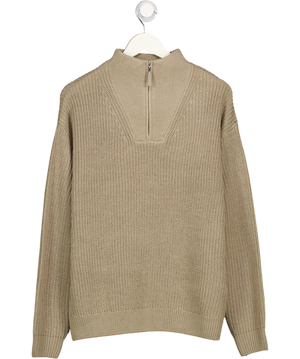 New Look Beige Fisherman Knit 1/4 Zip Jumper In Mink UK M