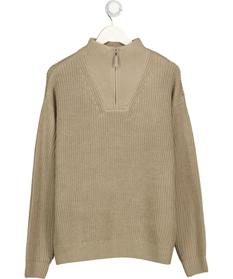 New Look Beige Fisherman Knit 1/4 Zip Jumper In Mink UK M