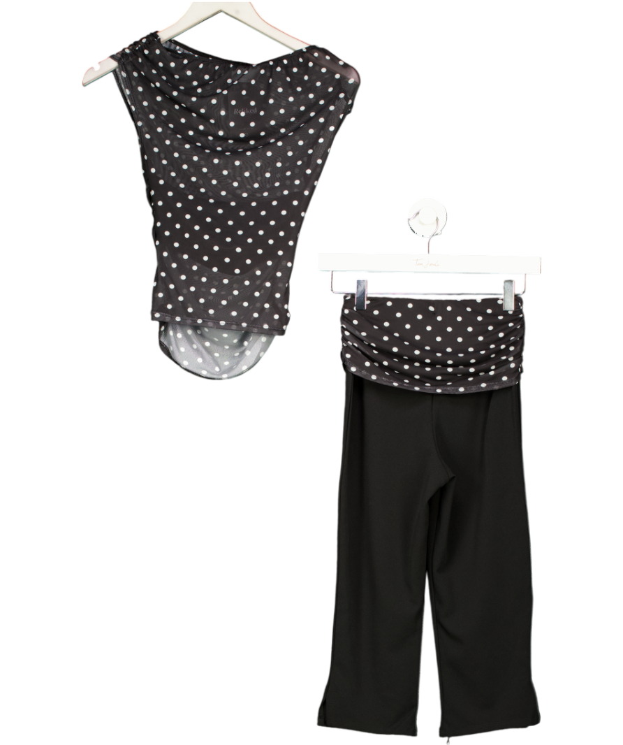 ASOS Black Off Shoulder Mesh Top And Capri Pants In Polka Dot UK XS