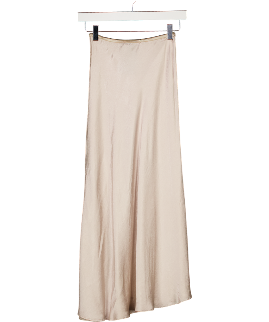 ZARA Champagne Beige Satin Slip Midi Skirt UK XS