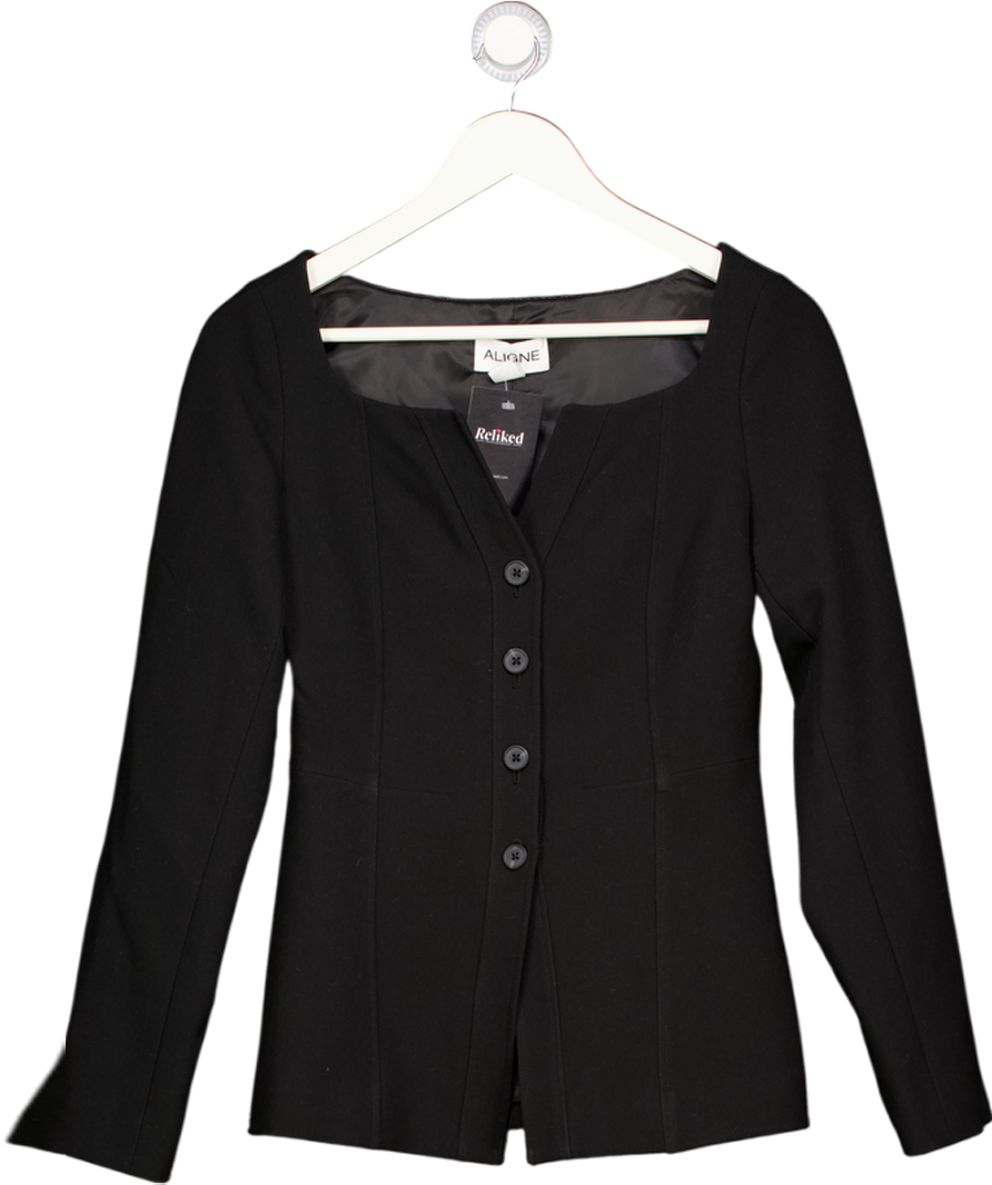 ALIGNE Black Emily Scoop V Neck Waisted Blazer UK 8
