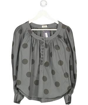 ACNE Jeans Grey 100% Cotton Polka Dot Puff Sleeve Blouse Eu36 UK 8