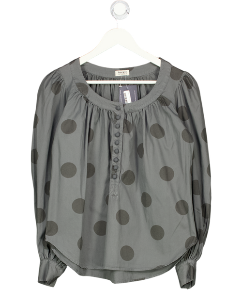ACNE Jeans Grey 100% Cotton Polka Dot Puff Sleeve Blouse Eu36 UK 8