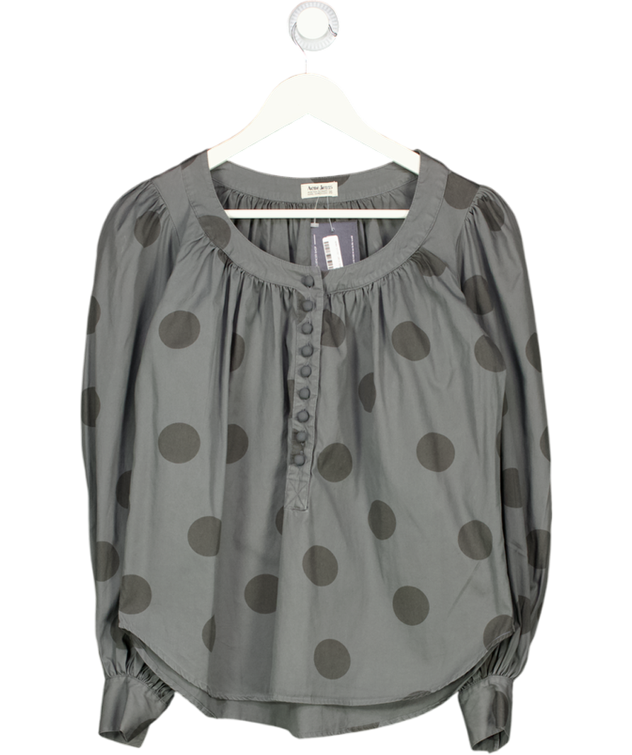 ACNE Jeans Grey 100% Cotton Polka Dot Puff Sleeve Blouse Eu36 UK 8