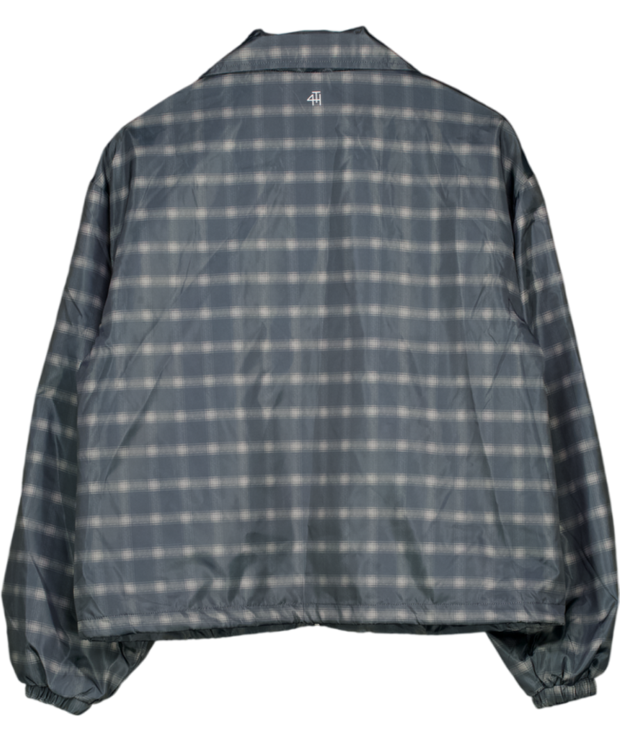 4th & Reckless Grey Grace Check Print Funnel Neck Windbreaker Jacket UK 10