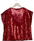 M&S Red Sequin Slash Neck Short Sleeve Top UK 12
