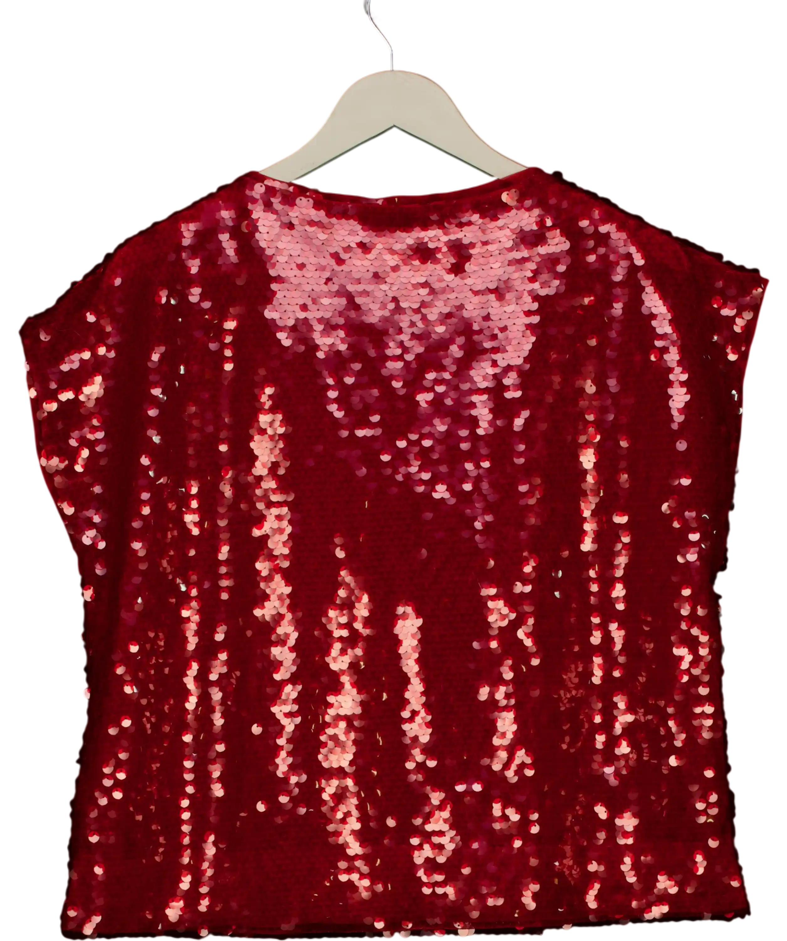 M&S Red Sequin Slash Neck Short Sleeve Top UK 12