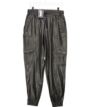 WAT. THE BRAND Black Faux Leather Jogger Trousers UK M