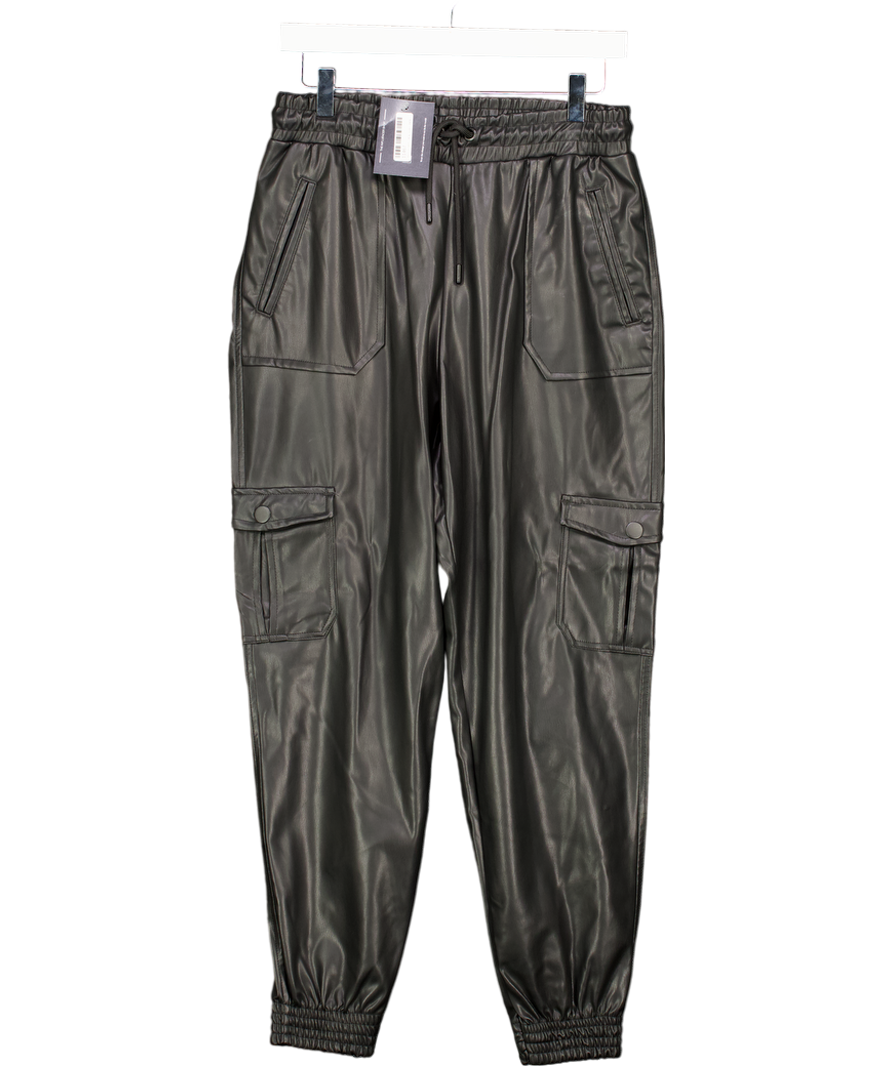 WAT. THE BRAND Black Faux Leather Jogger Trousers UK M