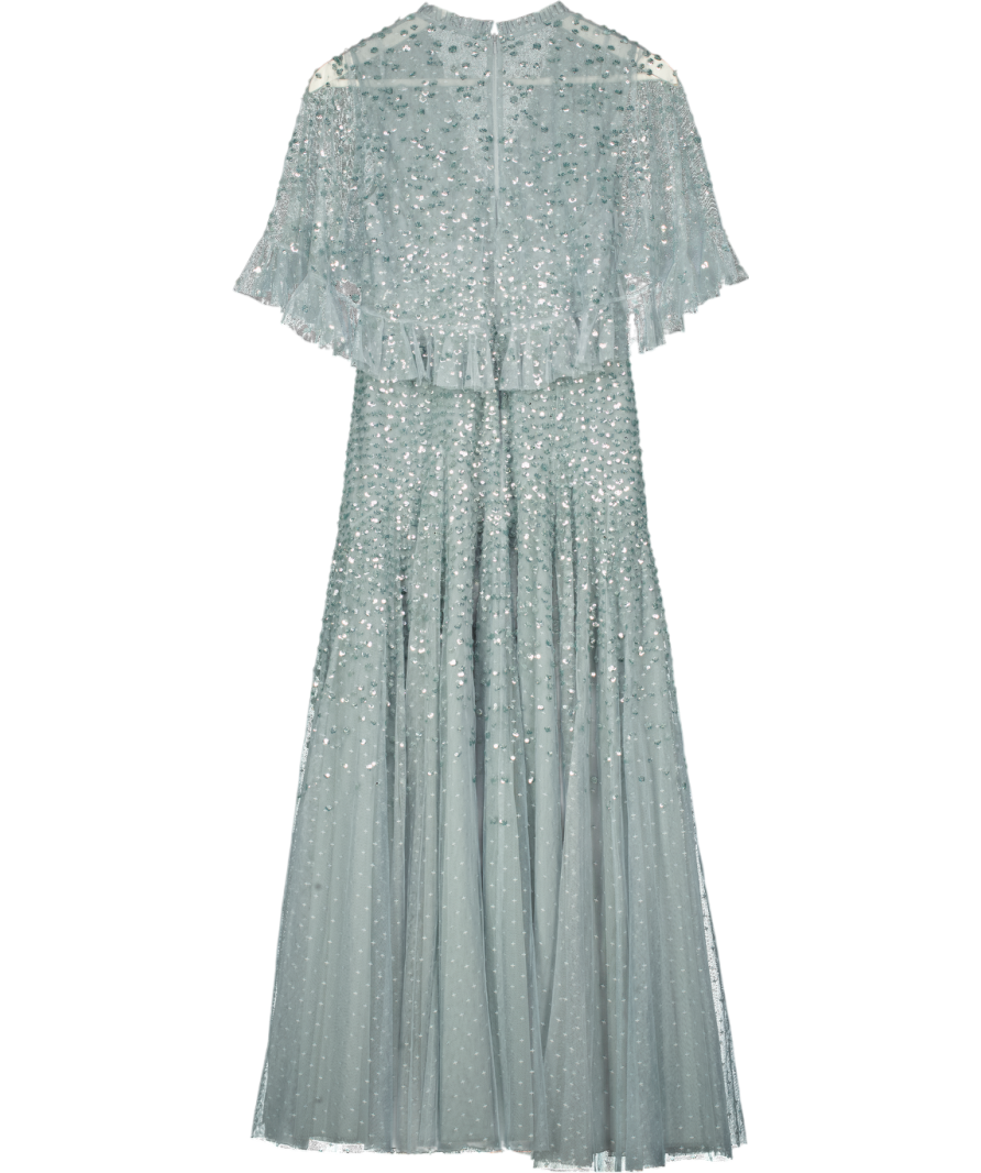 NEEDLE & THREAD Thistle Blue Dappled Sequin Cape Ankle Gown UK 10