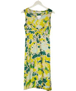 Clements Ribeiro Portobello Yellow V-neck Twist Front Sleeveless Midi Dress UK 10