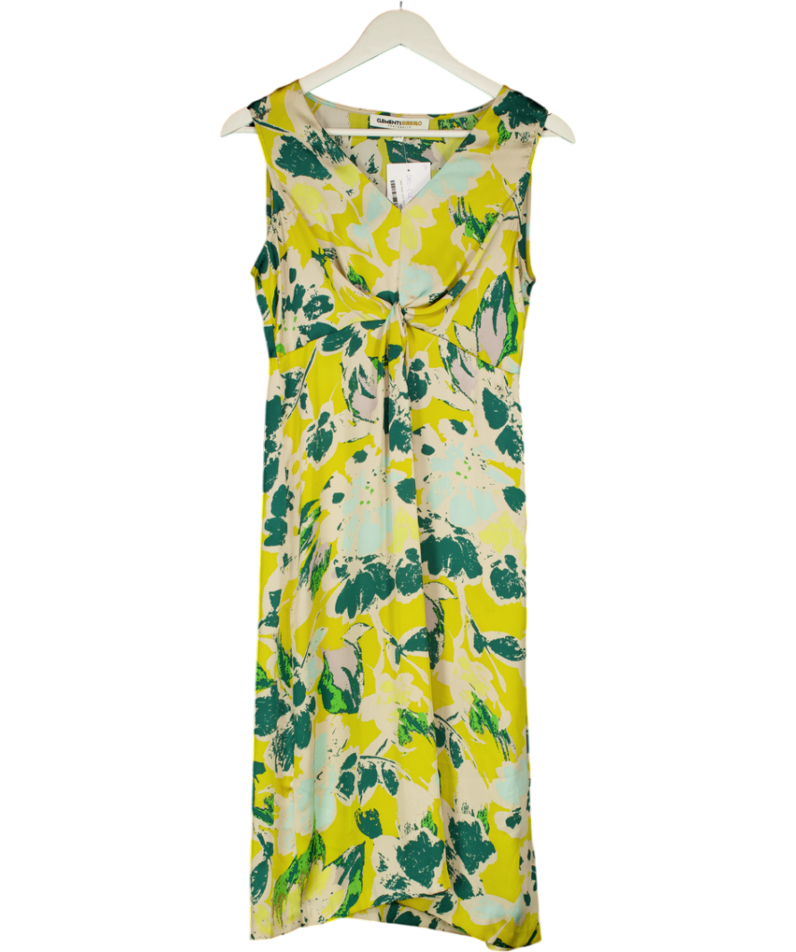 Clements Ribeiro Portobello Yellow K874 V-neck Twist Front Sleeveless Midi Dress UK 10