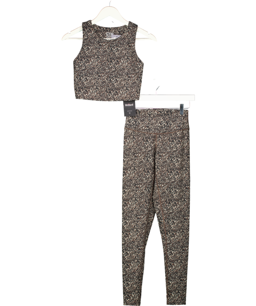 Gym Locker Brown Animal Print Vest And Leggings Set UK S