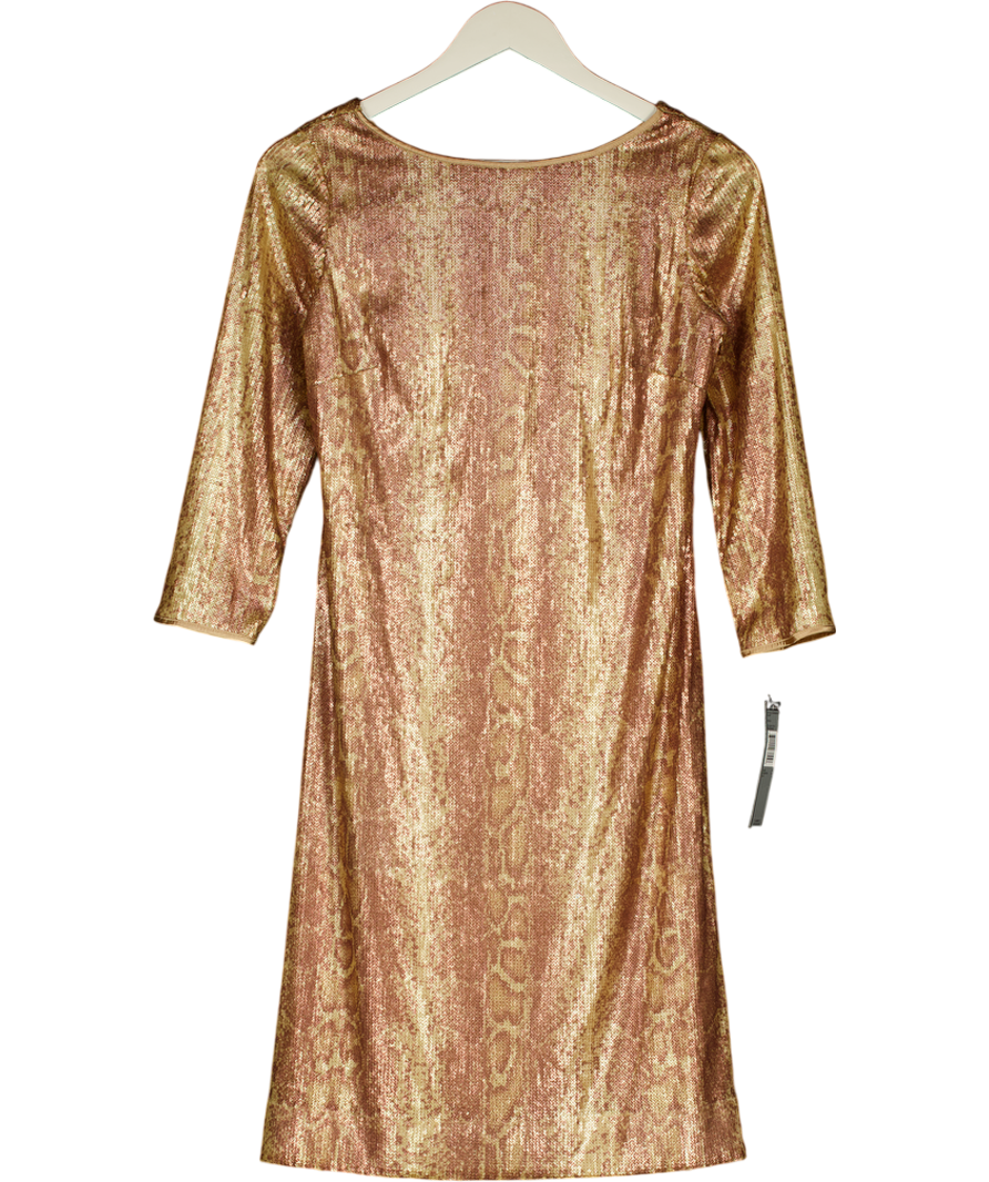 TAHARI Metallic Gold Sequin Embellished Snake Print Cowl Back Dress Us4 UK 8