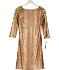 TAHARI Metallic Gold Sequin Embellished Snake Print Cowl Back Dress Us4 UK 8