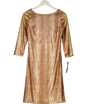 TAHARI Metallic Gold Sequin Embellished Snake Print Cowl Back Dress Us4 UK 8