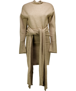 SEROYA Beige Wrap Detail Sweater Dress UK S