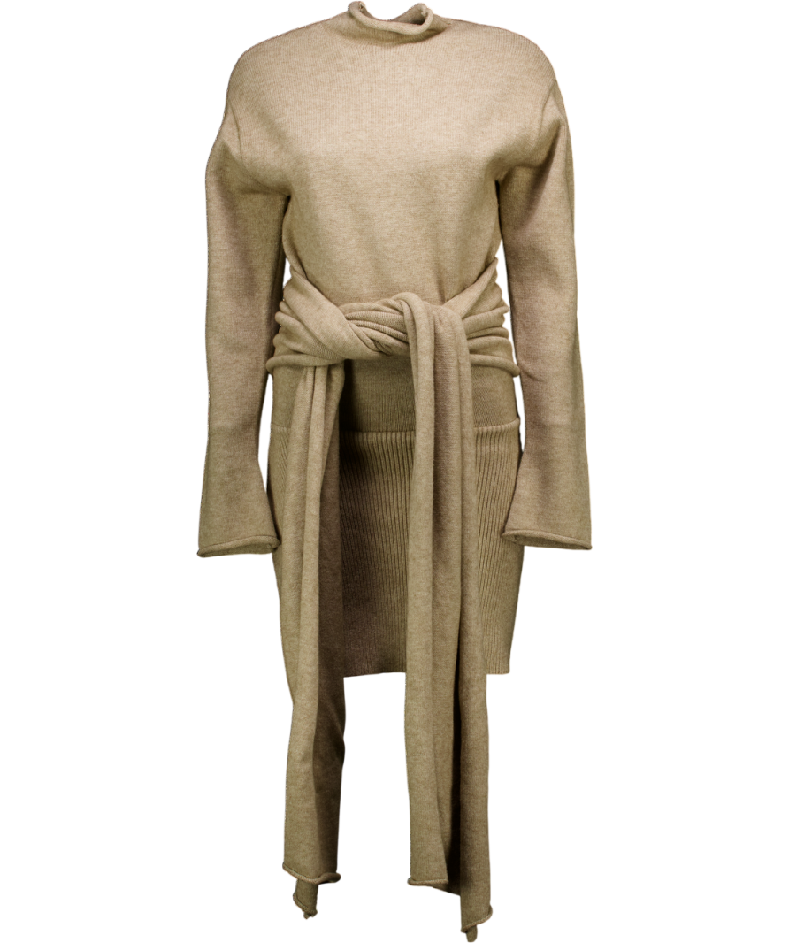 SEROYA Beige Wrap Detail Sweater Dress UK S