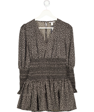 Topshop Black Ditsy Floral Shirred Mini Dress - Petite UK 8