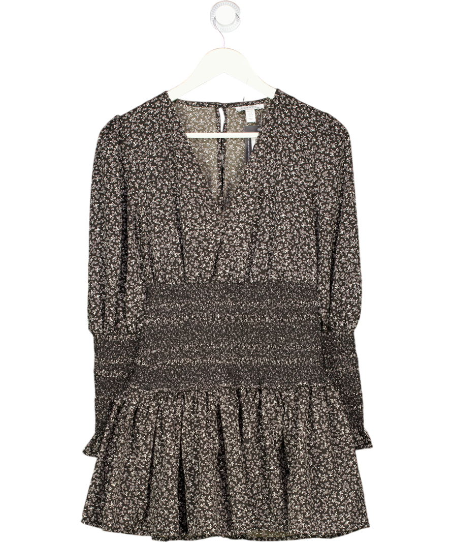 Topshop Black Ditsy Floral Shirred Mini Dress - Petite UK 8