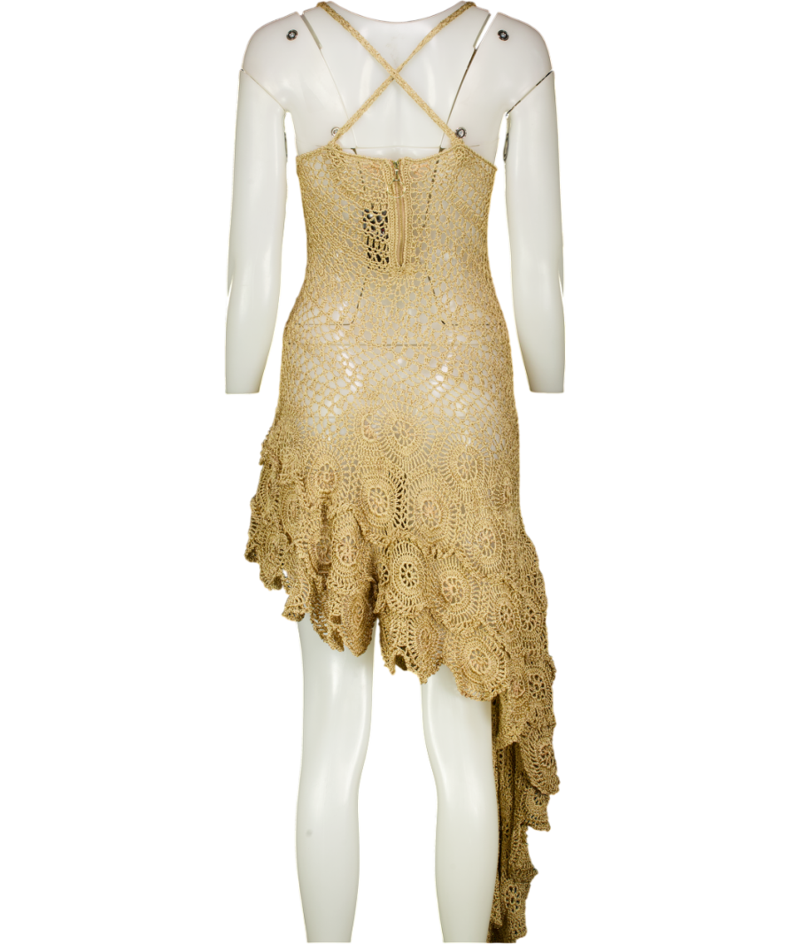 ANDREA ALMEIDA Gold Crochet Asymmetric Scalloped Hem Astrid Dress  SZP