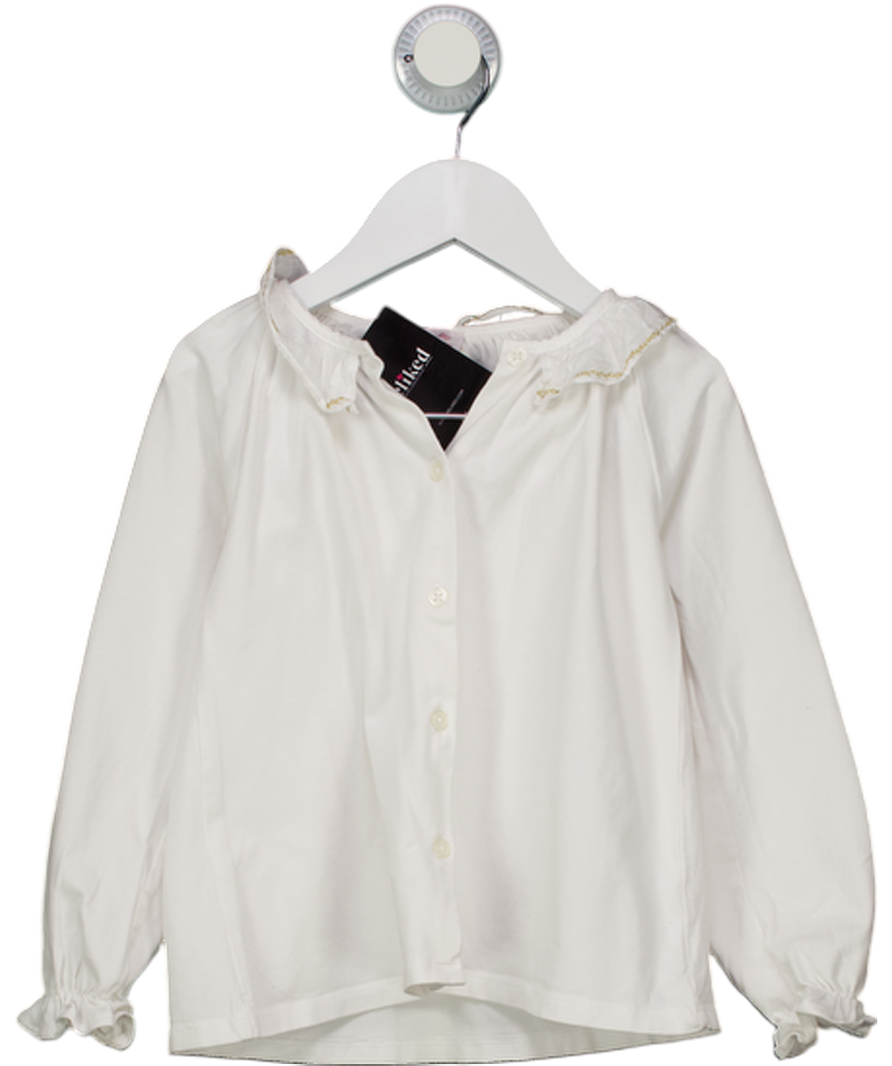 Confiture White Frill Neck And Sleeve Cotton Shirt 6 Years