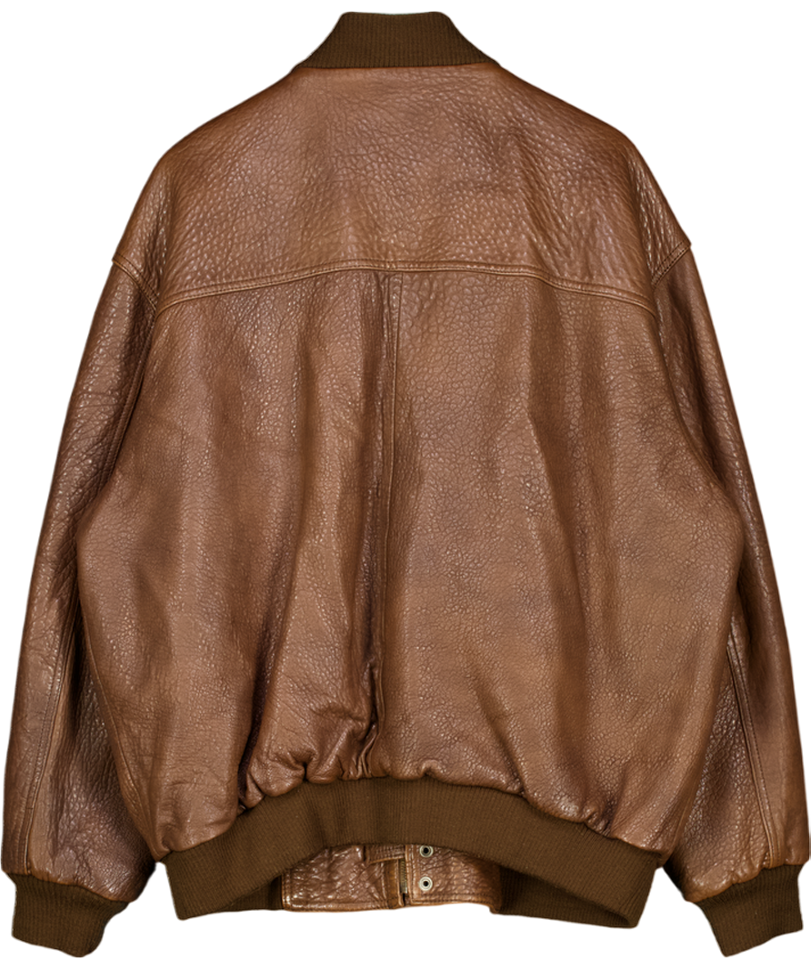 ST MICHAEL Vintage Luxury Brown Pebbled Leather Bomber Jacket UK XL
