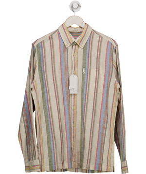 Ben Sherman Beige Long Sleeve Stripe Linen Blend Shirt In Fog UK M