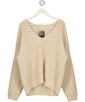 WILFRED Beige Waffle Knit V-neck Alpaca Blend Sweater UK L