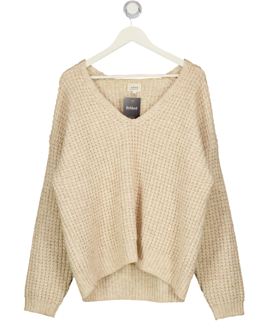 WILFRED Beige Waffle Knit V-neck Alpaca Blend Sweater UK L
