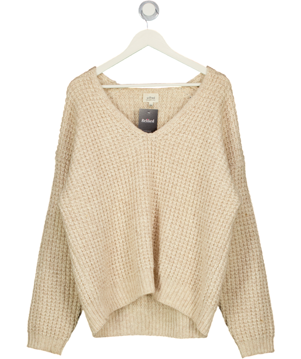WILFRED Beige Waffle Knit V-neck Alpaca Blend Sweater UK L