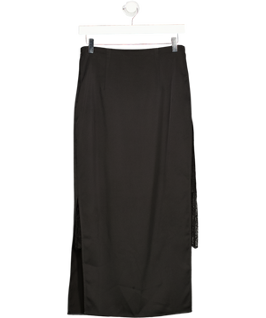 RICH RADI Q'S Black Satin Pencil Skirt With Thigh Slits And Lace Under Skirt UK M