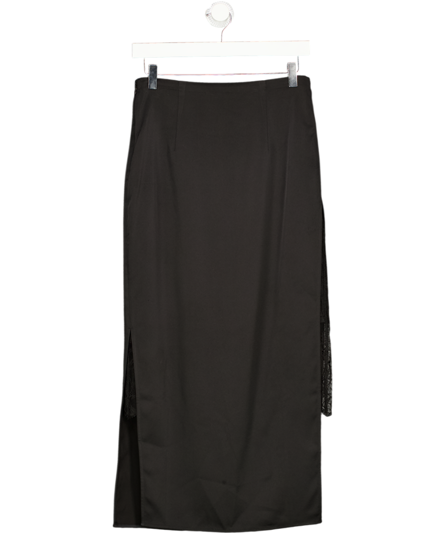 RICH RADI Q'S Black Satin Pencil Skirt With Thigh Slits And Lace Under Skirt UK M