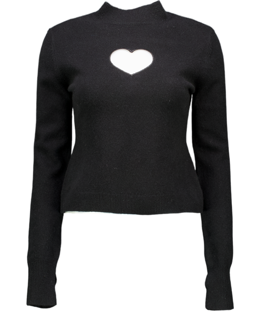 CLOEYS Black 100% Fine Merino Wool Heart Cut Out Jumper UK XS