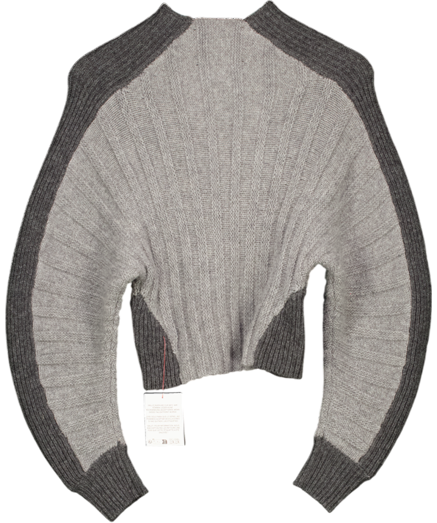 TOPSHOP X Tolu Coker Knitted Premium 100% Lambswool Ovoid Sleeve Jumper In Grey UK XS