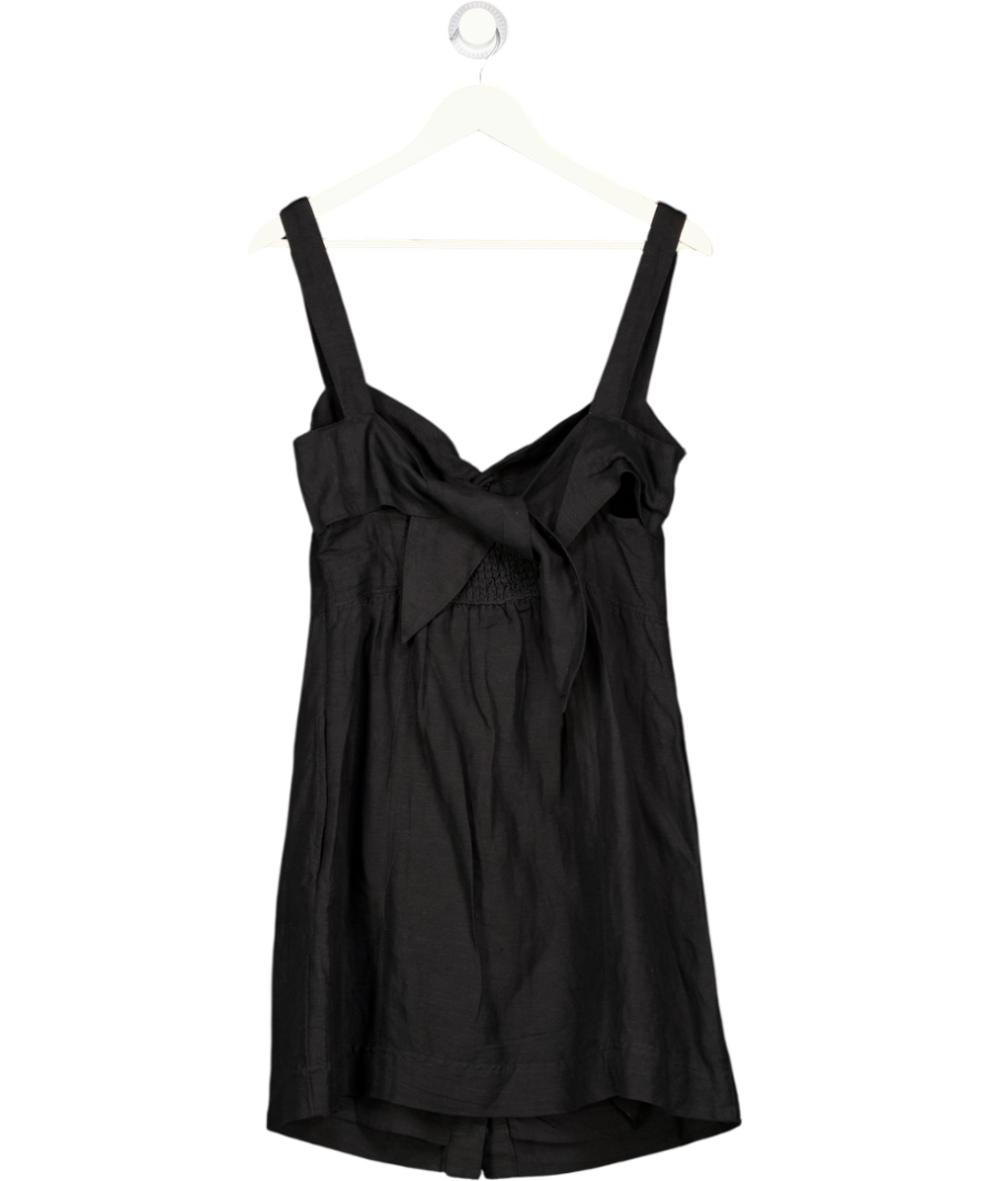 ANTHROPOLOGIE MAEVE Black Linen / Viscose Blend Tie Back Mini Dress UK M