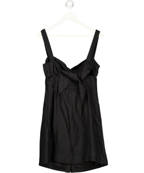 ANTHROPOLOGIE MAEVE Black Linen / Viscose Blend Tie Back Mini Dress UK M